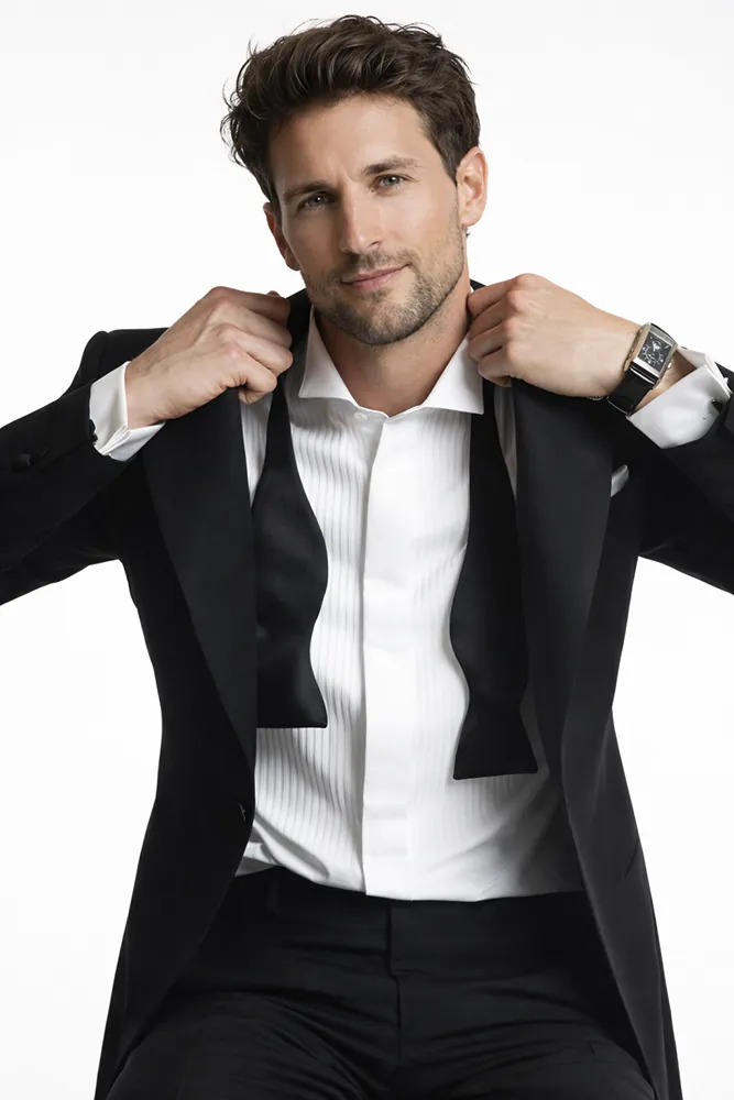 Confident in tuxedo — adjustment
