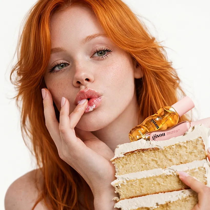 Mia eating cake — honey beauty shot