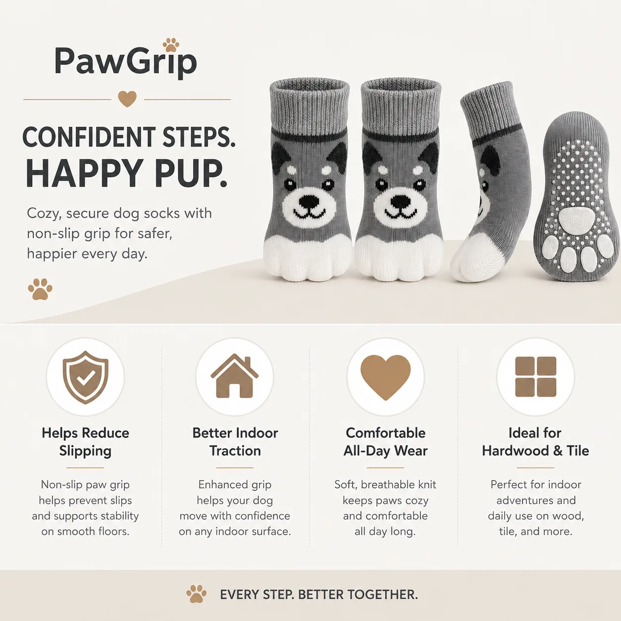 PawGrip dog socks — feature view