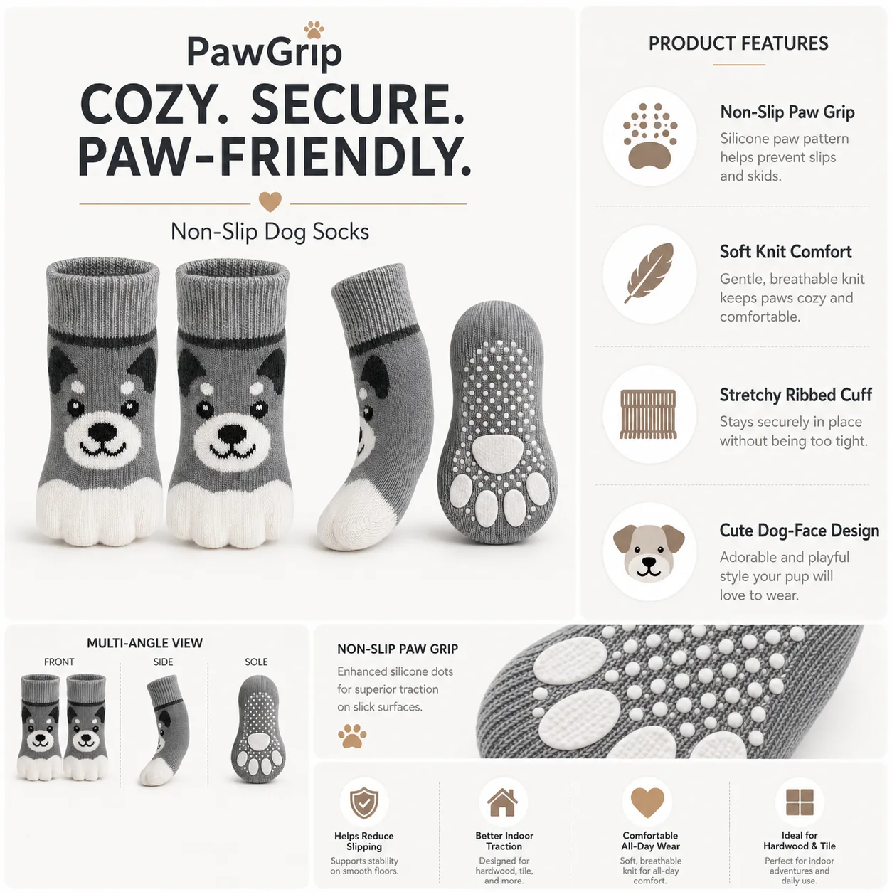 PawGrip dog socks — alternate angle
