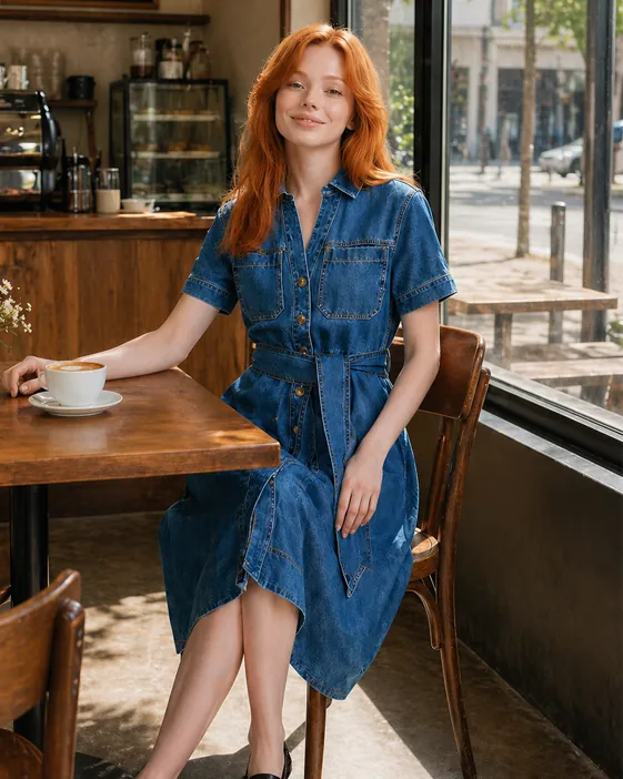AI lifestyle e-commerce — denim dress in environment shot, Filmatix