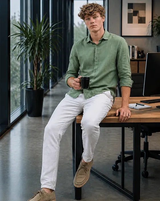 AI lifestyle e-commerce — green shirt in environment shot, Filmatix