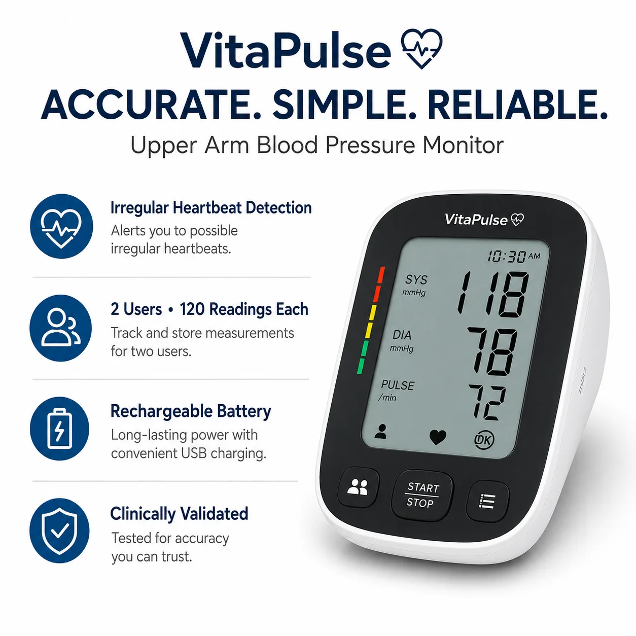 VitaPulse blood pressure monitor — feature view