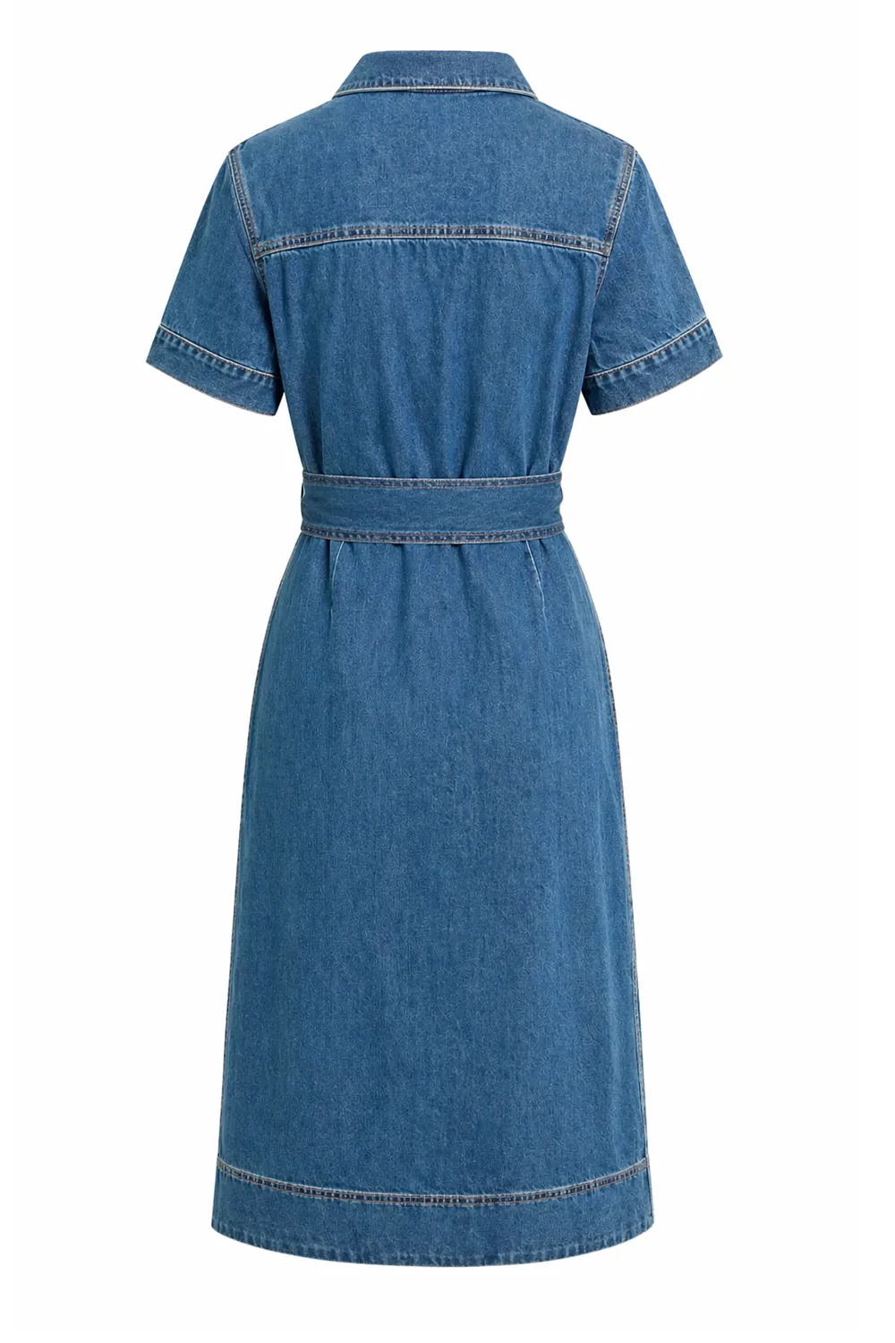 AI e-commerce — denim dress product shot, back view, Filmatix studio