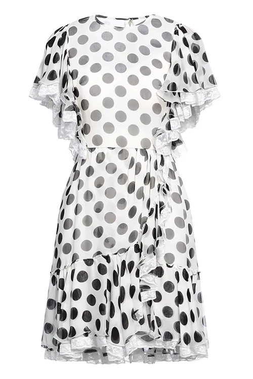 AI e-commerce — polkadot dress product shot, front view, Filmatix studio